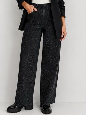 Gianni Bini Black Wide Leg Jeans with Subtle Silver Speckle